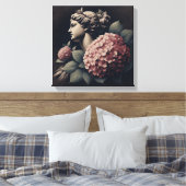 Klassieke scène met gipsombeeld en hortensia canvas afdruk (Insitu (Slaapkamer))
