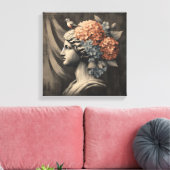 Klassieke scène met gipsombeeld en hortensia canvas afdruk (Insitu (Woonkamer))