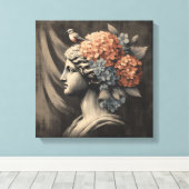 Klassieke scène met gipsombeeld en hortensia canvas afdruk (Insitu (Houten vloer))