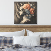 Klassieke scène met gipsombeeld en hortensia canvas afdruk (Insitu (Slaapkamer))