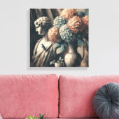 Klassieke scène met gipsombeeld en hortensia canvas afdruk (Insitu (Woonkamer))