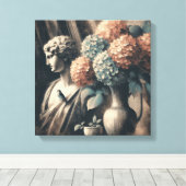 Klassieke scène met gipsombeeld en hortensia canvas afdruk (Insitu (Houten vloer))