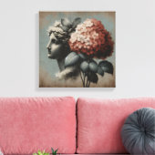 Klassieke scène met gipsombeeld en hortensia canvas afdruk (Insitu (Woonkamer))