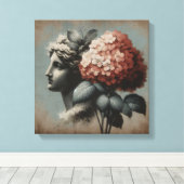 Klassieke scène met gipsombeeld en hortensia canvas afdruk (Insitu (Houten vloer))