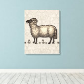 Klassieke Schapen Illustratie: Boerderij Kunst Canvas Afdruk (Insitu (Houten vloer))