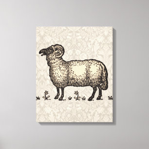Klassieke Schapen Illustratie: Boerderij Kunst Canvas Afdruk