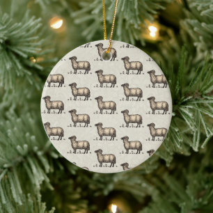 Klassieke Schapen Illustratie: Boerderij Kunst Keramisch Ornament