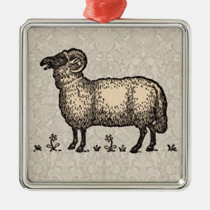 Klassieke Schapen Illustratie: Boerderij Kunst Metalen Ornament