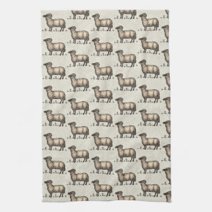 Klassieke Schapen Illustratie: Boerderij Kunst Theedoek