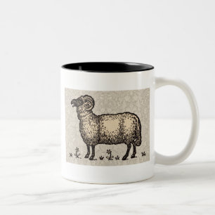 Klassieke Schapen Illustratie: Boerderij Kunst Tweekleurige Koffiemok