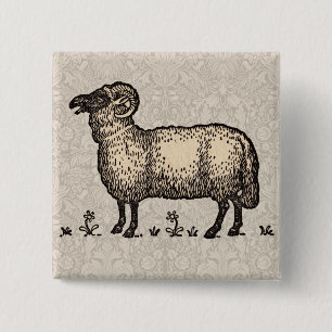 Klassieke Schapen Illustratie: Boerderij Kunst Vierkante Button 5,1 Cm