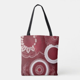 Klassieke scharlaken kanten kleedjes & kantcollage tote bag