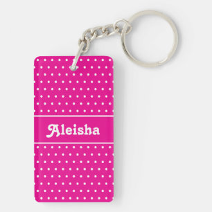 Klassieke Schattigee Chic Naam Polka Dots Hot Pink Sleutelhanger