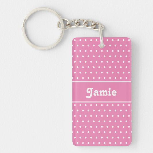 Klassieke Schattigee Chic Name Polka Dots Roze en  Sleutelhanger (Voorkant)
