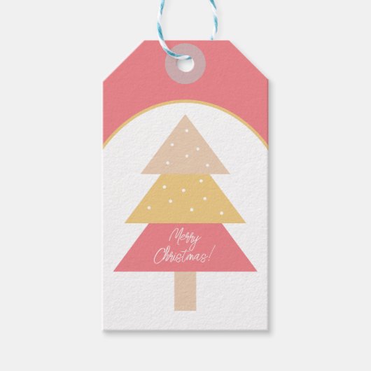 Klassieke Schattigee Roze Tonen Vrolijke Kerstboom Cadeaulabel (Voorkant)