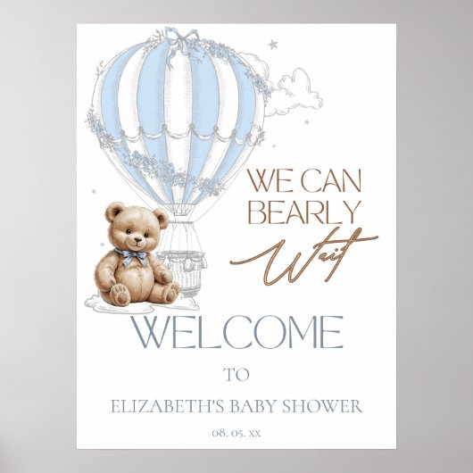 Klassieke Schattigee Teddy Bear Toile Balloon Welk Poster (Voorkant)