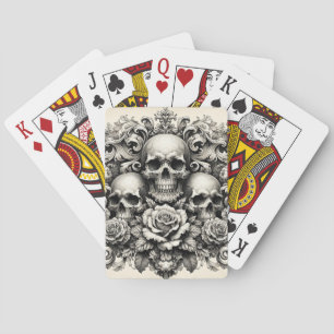 Klassieke Schedels en Rozen Pokerkaarten