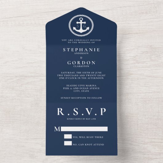 Klassieke scheepsanker all-in-one trouwuitnodiging all in one uitnodiging (Binnen)