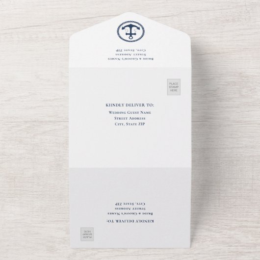 Klassieke scheepsanker alles-in-één trouwkaart all in one uitnodiging (Buitenkant)