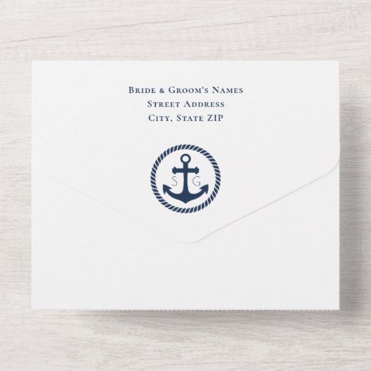 Klassieke scheepsanker alles-in-één trouwkaart all in one uitnodiging (Achterkant)
