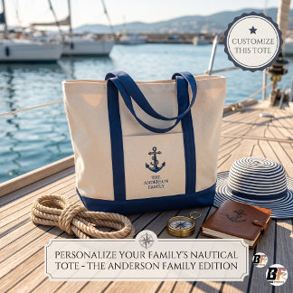 Klassieke scheepsanker gepersonaliseerde familiebo tote bag