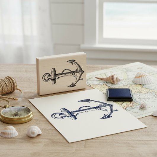 Klassieke scheepsanker touw silhouet rubberstempel