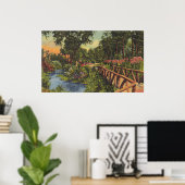 Klassieke Schilderachtig Floral Lake Bridge Poster (Thuiskantoor)