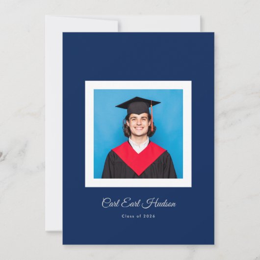 Klassieke Scholiere Blauwe Middelbare School Foto Aankondiging (Voorkant)