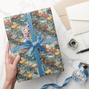 Klassieke schoolbankjes terug naar school patroon cadeaupapier