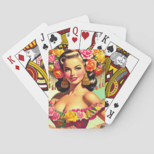 Klassieke schoonheid pin-up schilderij pokerkaarten