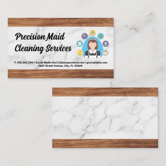 Klassieke Schoonmaakservice | Houten Schoonmaak Ho Visitekaartje (Voorkant / Achterkant)