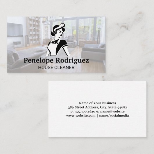 Klassieke schoonmaakster | huishouddiensten visitekaartje (Voorkant / Achterkant)