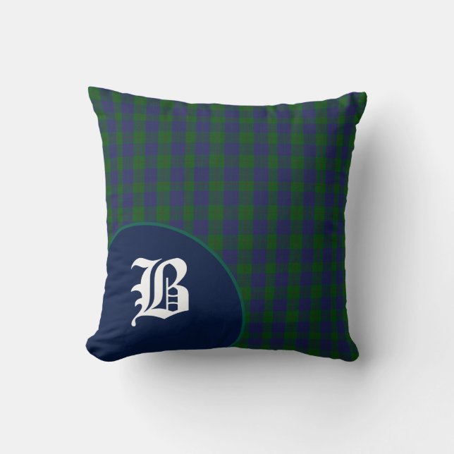 Klassieke Schotse Barclay Tartan Pset Monogram Kussen (Voorkant)