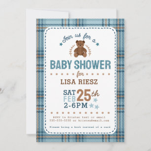 Klassieke Schotse Ruit Teddybeer Baby Shower Kaart