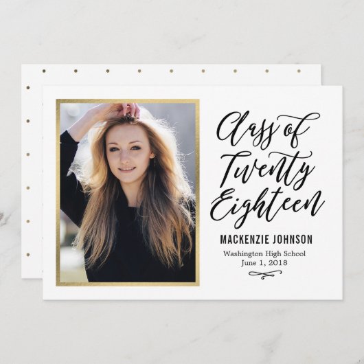 Klassieke Schrijf BEWERKBARE KLEUR Afstudeerkaart Aankondiging (Voorkant / Achterkant)