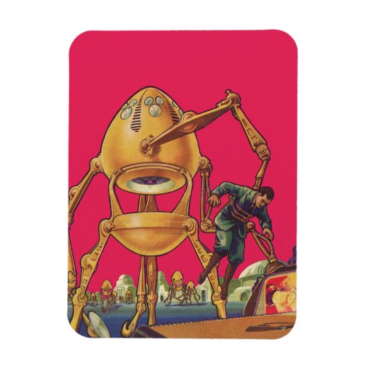 Klassieke Science-Fiction Alien Robot Pakt Man Magneet (Verticaal)