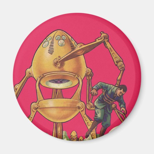 Klassieke Science Fiction Alien Robot Pakt Man Magneet (Voorkant)