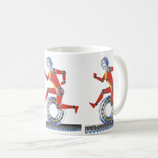 Klassieke Science Fiction Robot Lopend met Wiel Koffiemok (Voorkant rechts)