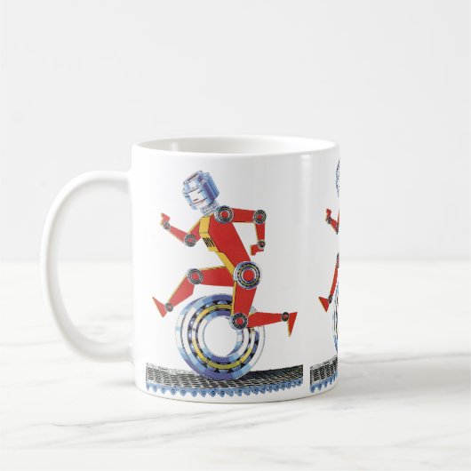Klassieke Science Fiction Robot Lopend met Wiel Koffiemok (Links)