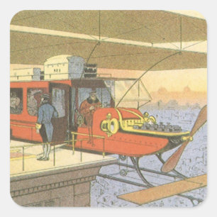 Klassieke Science-Fiction-Vliegtuig Helikopter Lim Vierkante Sticker