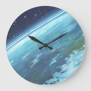 Klassieke sciencefiction, aarde 's nachts met ster grote klok