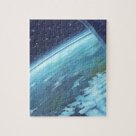 Klassieke sciencefiction, aarde 's nachts met ster legpuzzel (Verticaal)