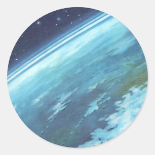 Klassieke sciencefiction, aarde 's nachts met ster ronde sticker