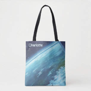 Klassieke sciencefiction, aarde 's nachts met ster tote bag