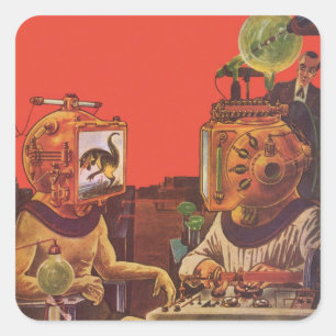 Klassieke Sciencefiction, Alien Stoom Punk Helmen Vierkante Sticker