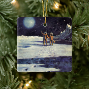Klassieke Sciencefiction Astronaut Aliens op Maan Keramisch Ornament