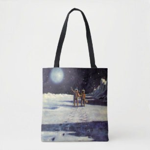 Klassieke Sciencefiction Astronaut Aliens op Maan Tote Bag