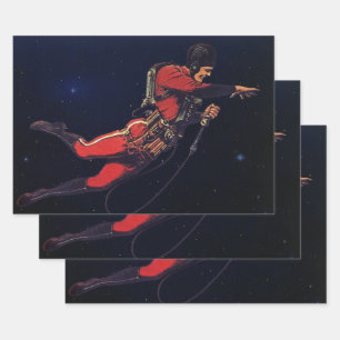 Klassieke Sciencefiction-astronaut in de ruimte Inpakpapier Vel