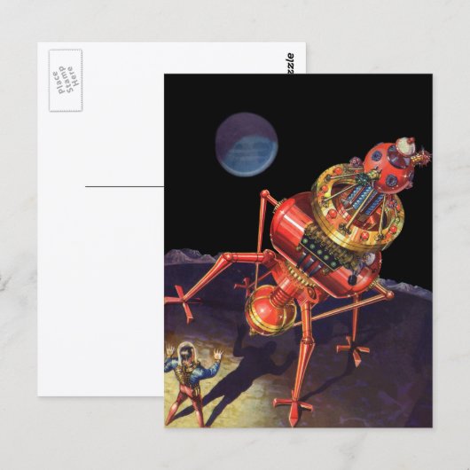 Klassieke Sciencefiction-astronaut met buitenaards Briefkaart (Voorkant / Achterkant)
