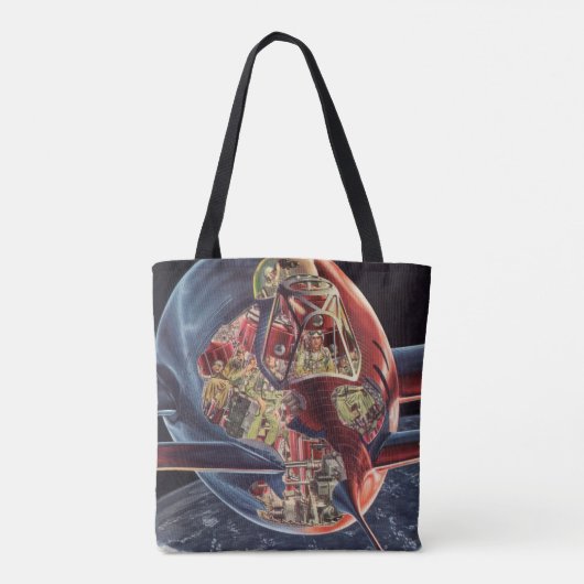 Klassieke Sciencefiction Astronaut Raket Ruimtesch Tote Bag (Achterkant)